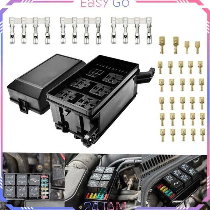 Promo Car Relay Fuse Block Holder Box Universal 6 Way Slot Blade Fuse Holder Box Relay Box DC 12V Di