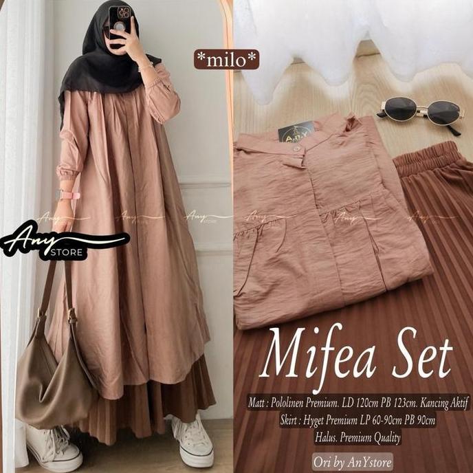 Thebest- Mifea set tunik polos rok plisket