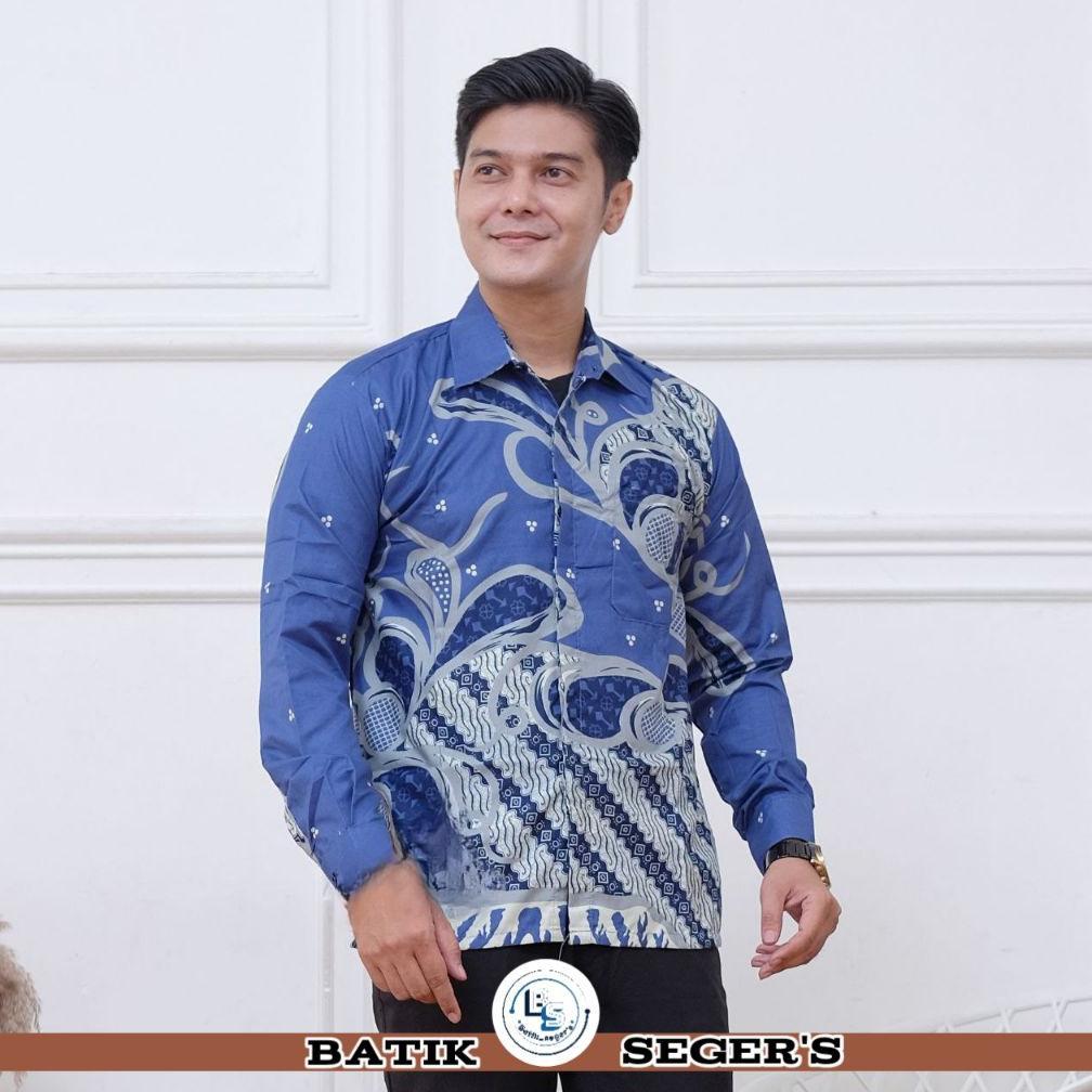 PREMIUM TERBARU KEMEJA BATIK PRIA LENGAN PANJANG SIZE M L XL XXL KEMEJA BATIK SERIES WARNA BIRU BAJU