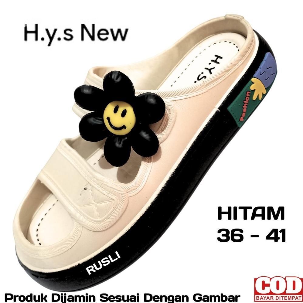 Grade Ori (Cod) Sandal Sepatu Tali Dua Jelly Import Wedges Motif Bunga Hys 029-1