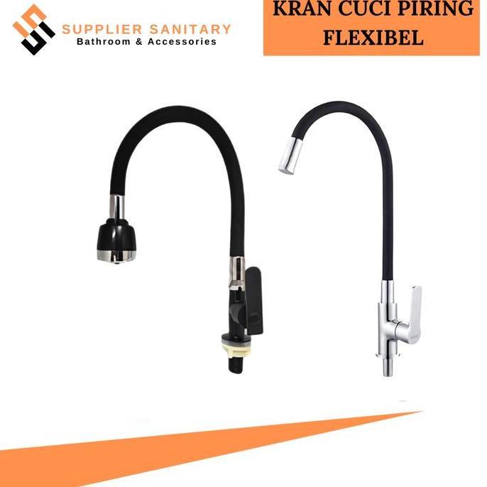 Langsungaja- Kran Cuci Piring Flexibel Tanam/Kran Wastafel/Kran Dapur/Kran Angsa Hitam Plastik