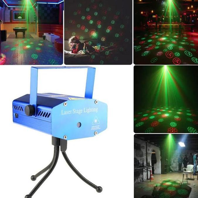 Terpopuler- Mini Laser Stage Lighting Sensor Musik Lampu Disco - 6 In 1 Party Dj Laser Proyektor 09-