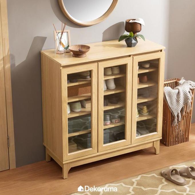 Saveulti- Dekoruma Nara Lemari Sepatu Kayu Olahan Rak 5 Susun Minimalis - Shoe Cabinet 3 Pintu Kaca