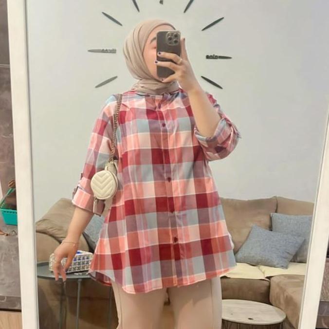 Topyoux- Kemeja Jumbo Ld 130Cm Ld140Cm Kemeja Katun Atasan Wanita Nyaman Baju Lembut Atasan Muslim R
