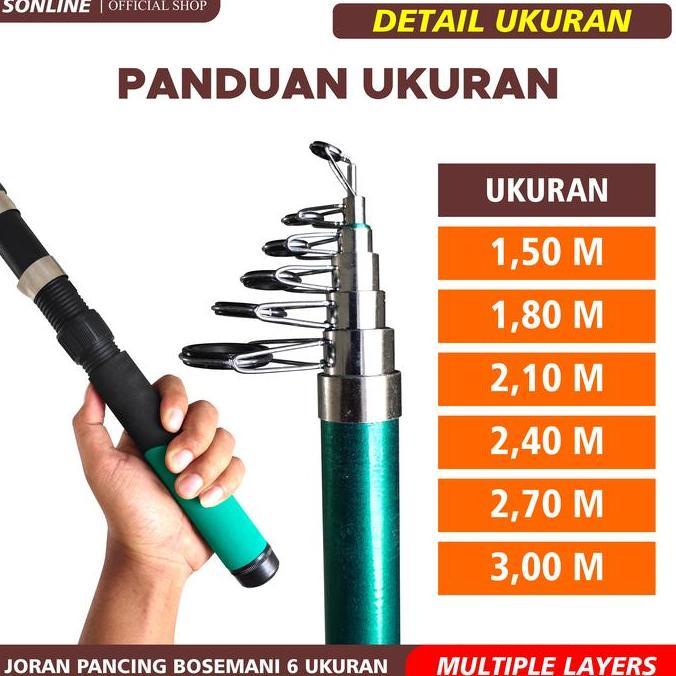 Codbisa- Sonline - Joran Pancing Bosemani Panjang 1.50M S/D 3.00M Alat Ikan Laut Mancing