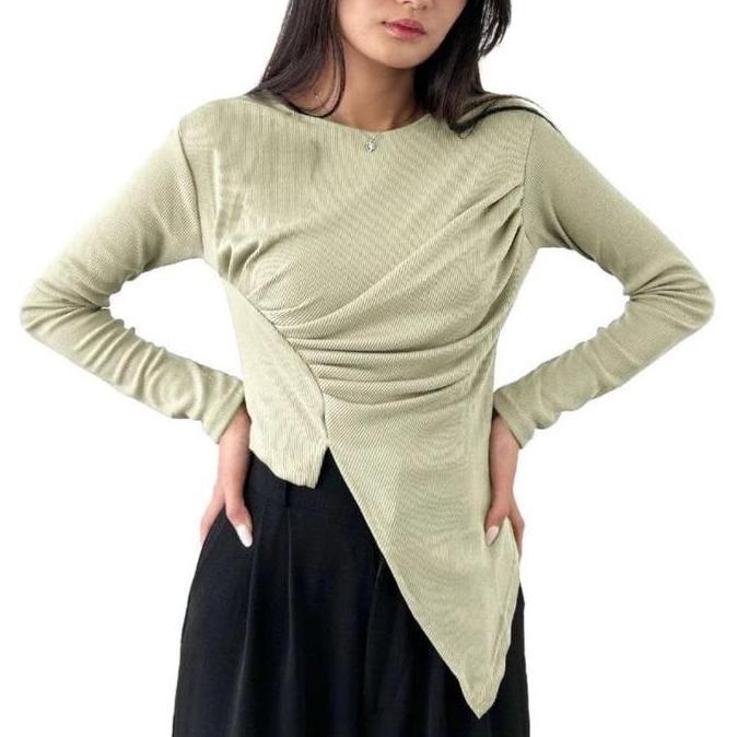 Topyoux- Rura Crop Top - Atasan Lengan Panjang Rib Knit Wanita - Long Sleeve Hijab Friendly - Baju K