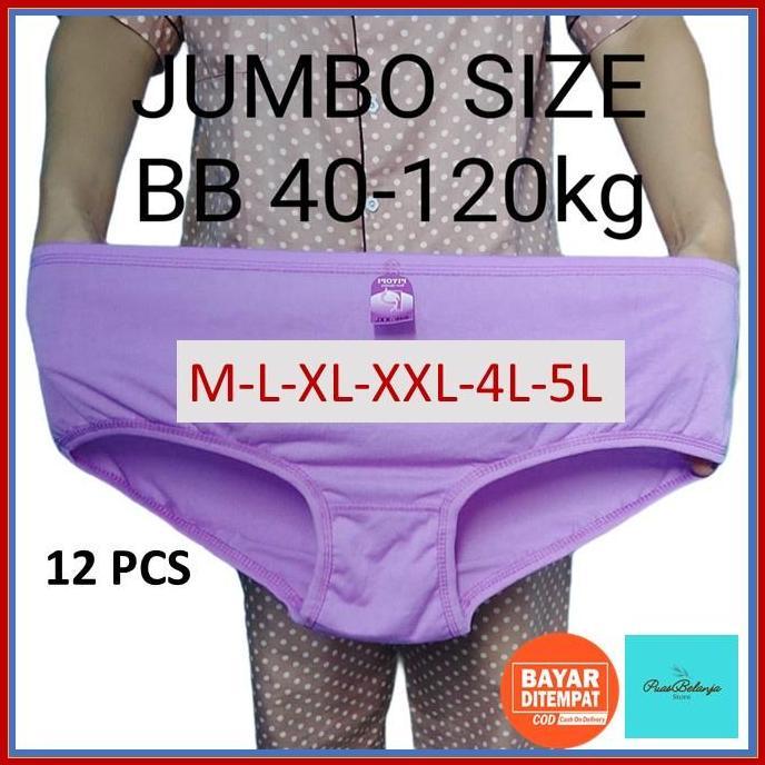 Celana Dalam Wanita Polos Katun 12 PCS  Elastis CD Ibu HAMIL JUMBO 5L-4L-3L-L-M Cawet Cotton Polyest