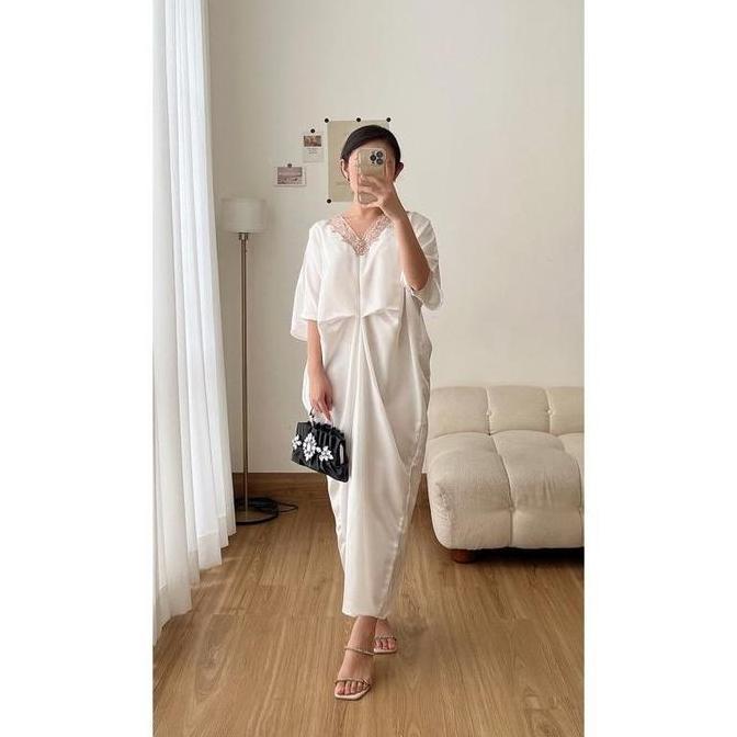 KAFTAN PUTIH HITAM KYOTO PREMIUM SILK IMPORT LM