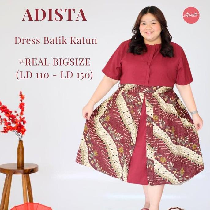 Promo ATRACTIV Dress Batik Katun Adista Jumbo LD130 LD142 Tunik Midi Pesta Wanita Diskon