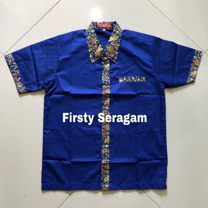 Cuci Gudang  Seragam Kerja Kombinasi Batik Kemeja Pria Wanita Bisa Tambah Bordir Seragam Toko Seraga