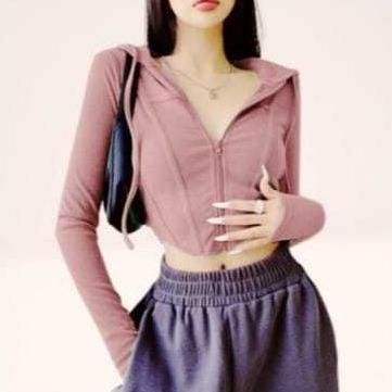 TERBARU LONG SLEEVE REINA HOODIE CROP TOP ZIPPER / JAKET ZIPPER