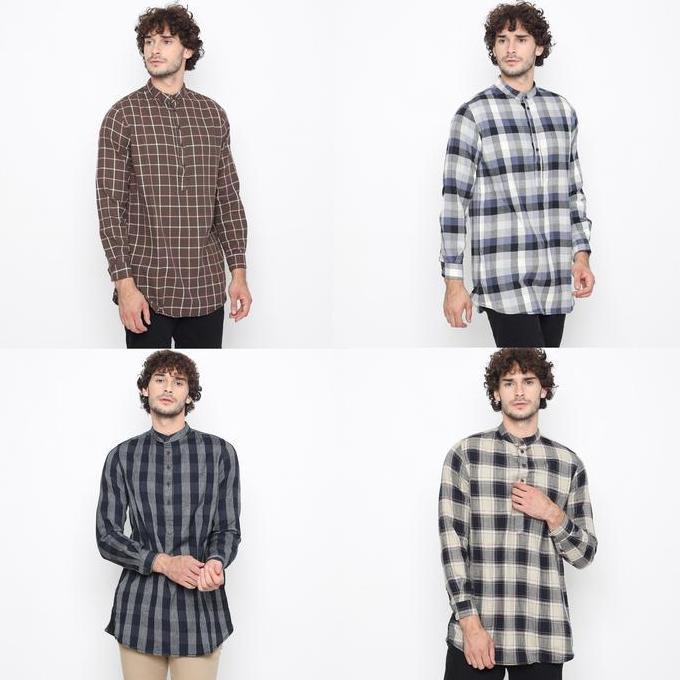 Pakaian Pria Muslim Kurta Flanel Lengan Panjang Motif Kotak All Varian Termurah Baju Koko TS