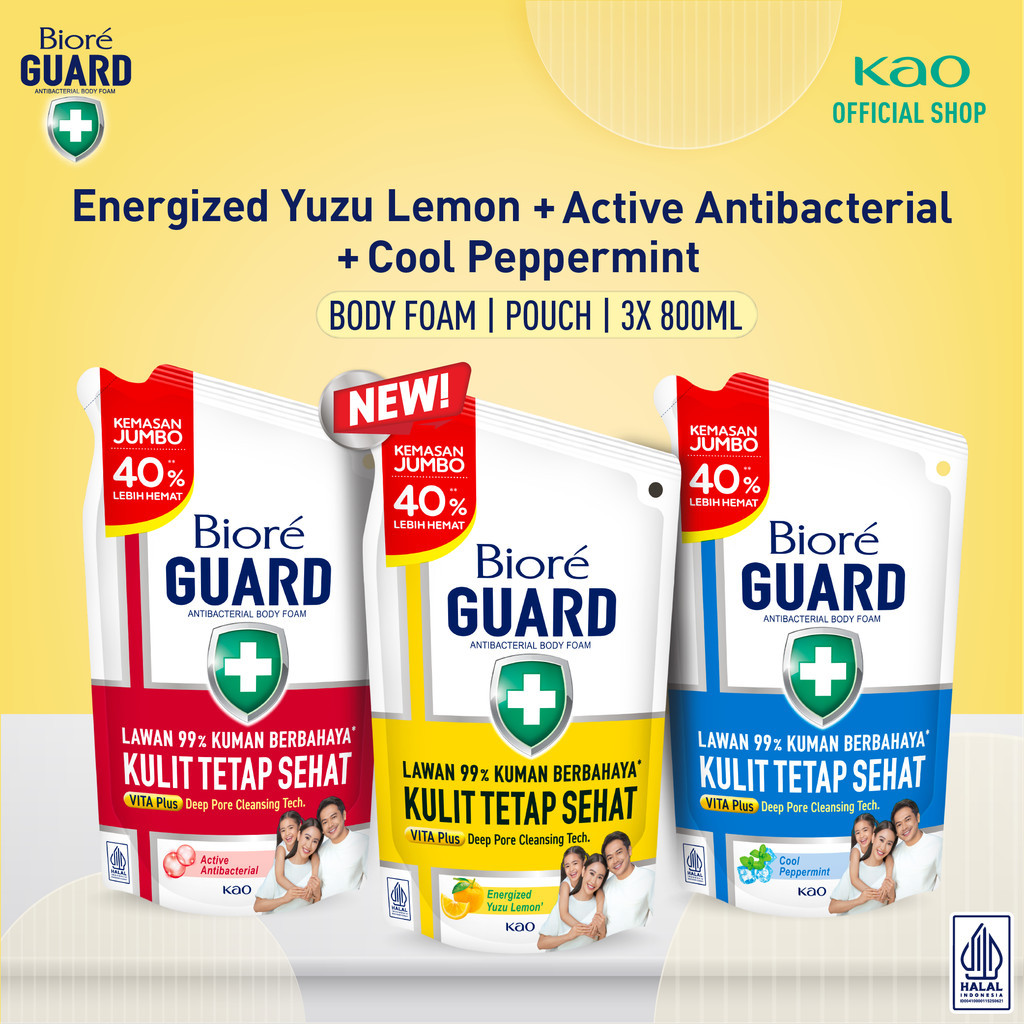 Biore Guard Sabun Mandi Cair Body Wash Energized Yuzu Lemon + Active Antibacterial + Cool Peppermint