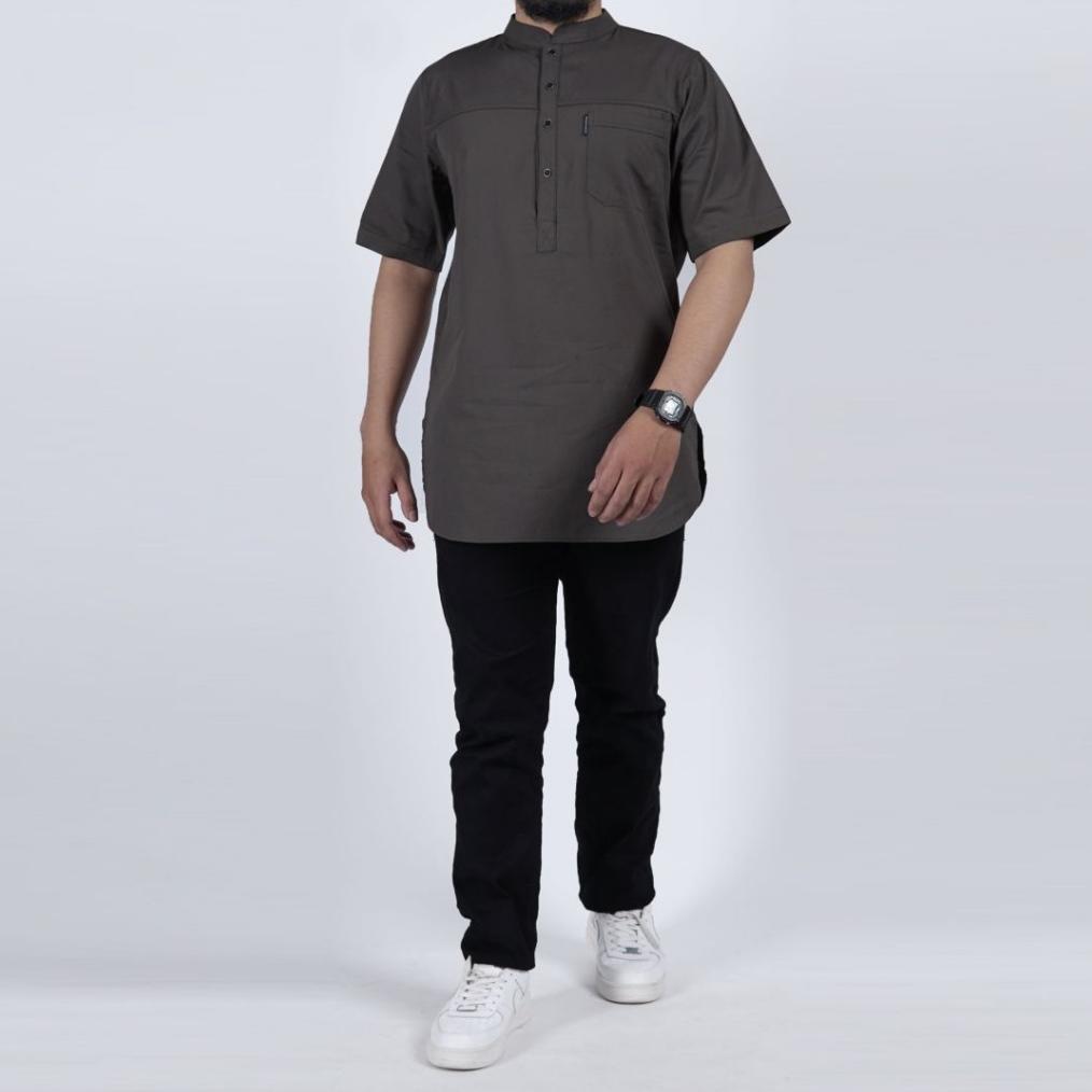 FREE ONGKIR KHOIRUMMAH KURTA HAMZAH DEWASA | BAJU MUSLIM PRIA DEWASA TANGAN PENDEK - GREY