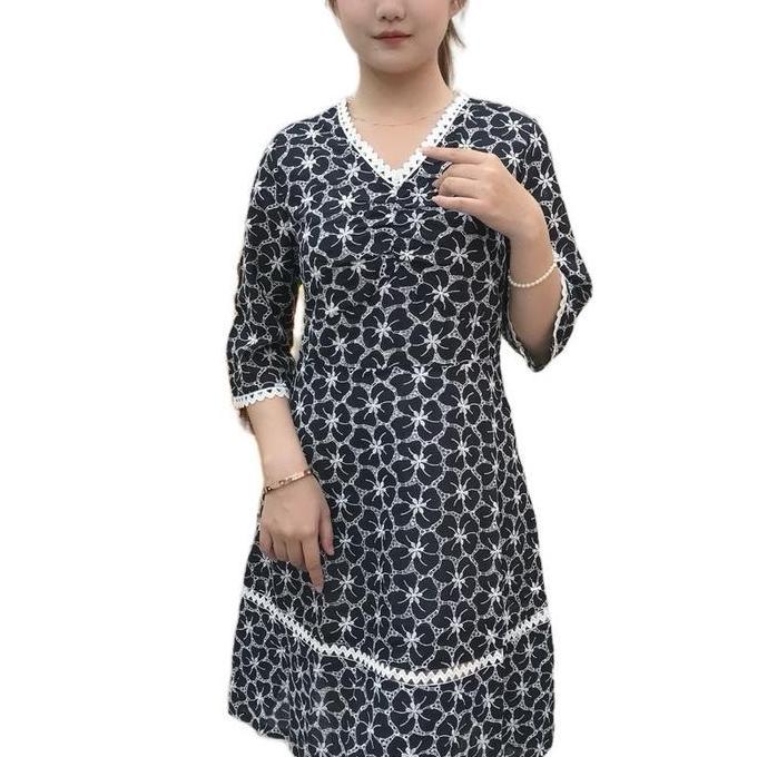 Promo Dress katun bolong v neck Panjang Casual Wanita Diskon