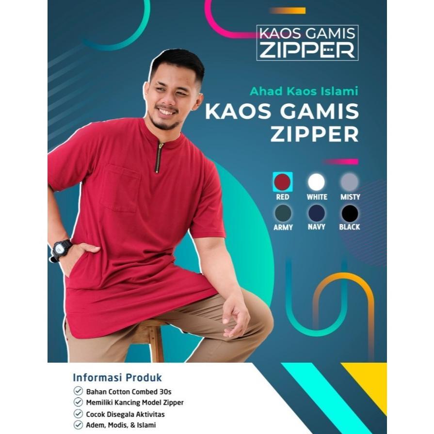 FREE ONGKIR ORIGINAL KAOS AHAD ISLAMI KAOS GAMIS ZIPPER - KAOS KURTA - KURTA PRIA - KURTA LENGAN PEN