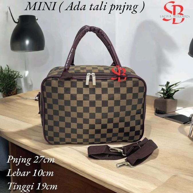 tas travel bag motif catur kotak warna coklat