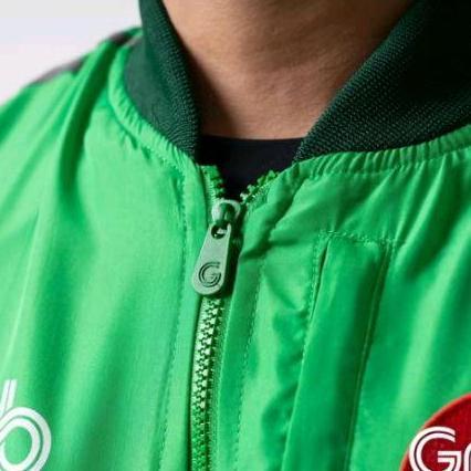Boywings- Jaket Taslan Grab Bomber Kerah Hijau Super Sablon Pejuang Rupiah Anti Air Waterproof M.L.X