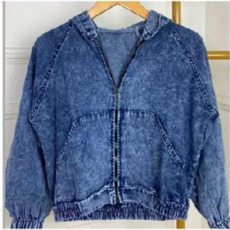 TERBARU Jaket jeans Wanita Hoodie sleting zipper Ld 114 Resleting kekinian