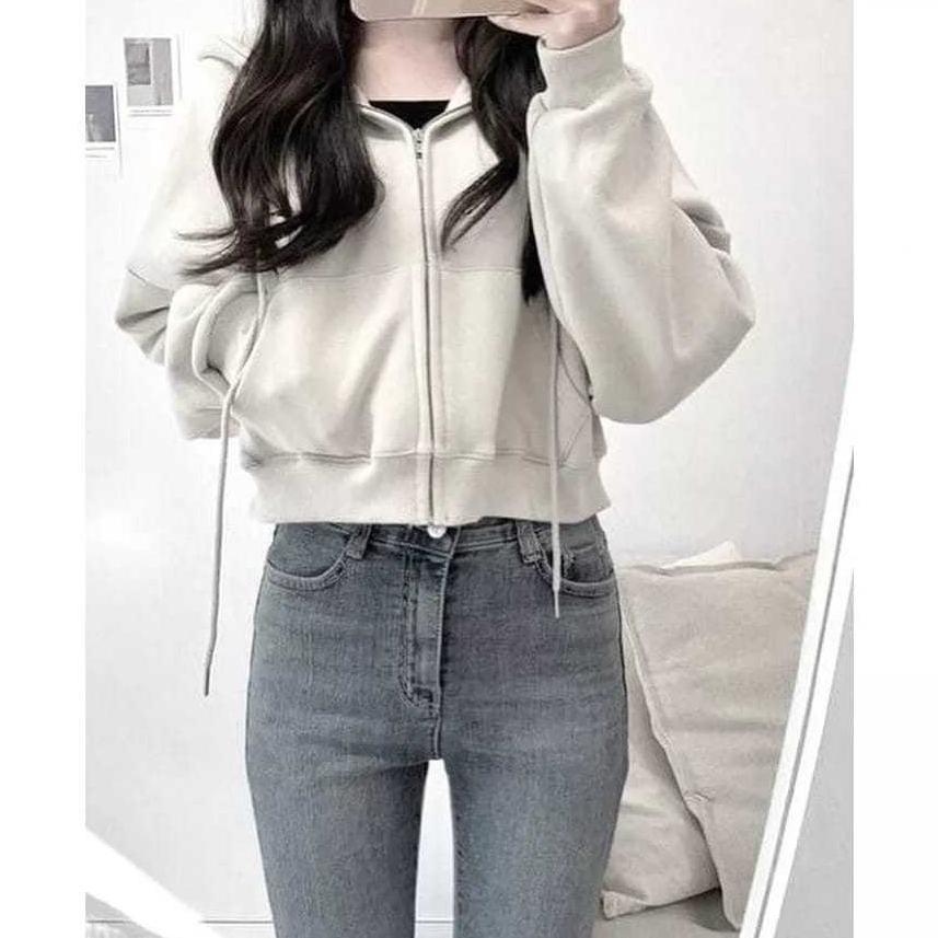 CUCI GUDANG Jaket Wanita Crop | Sweater Style Korea | Ziper Crop Hoodie Sweatshirt | Hoodie Crop wan
