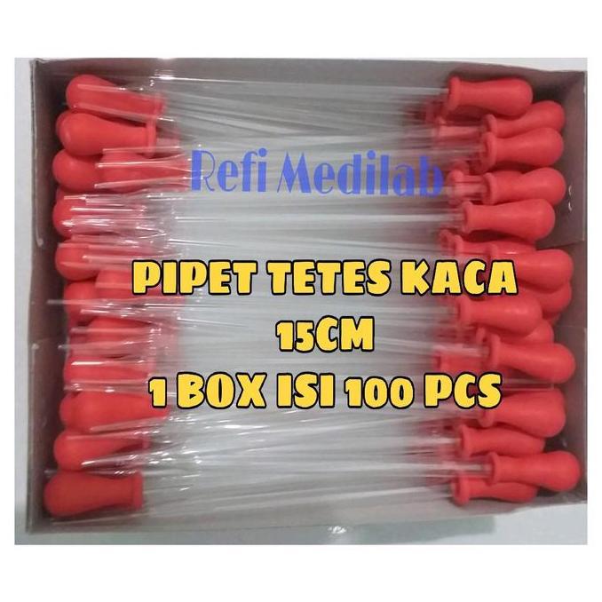 Barunih- Pipet Tetes Kaca 15Cm Karet Merah Isi 100Pcs/Box