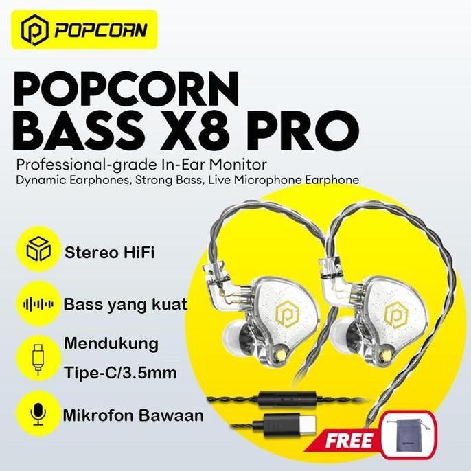 surf_magandir - popcorn gaming earphone full bass x8 pro dynamic earphones live stream hi fi bass ea