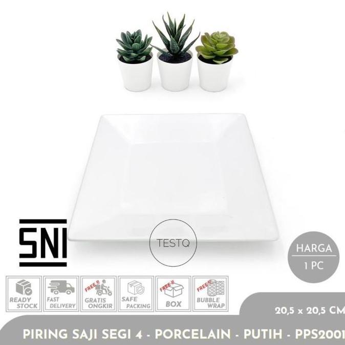 Bestone- Piring Saji Makan Persegi Kotak Segi 4 Keramik Porselen SNI Putih