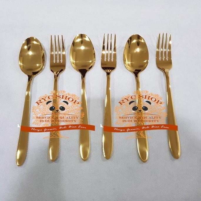 Bestone- Sendok Makan Emas & Garpu Makan Emas 18-10 Stainless Steel JAPAN