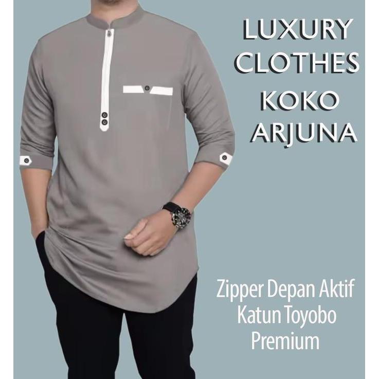 Koko Kurta Arjuna Busana Baju Koko Pria Muslim Dewasa Jumbo Katun Toyobo Size S M L XL XXL XXXL nyam