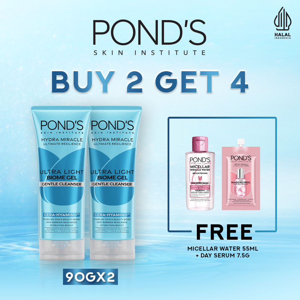 [COMPLETE HYDRATION SET] Buy 2 PONDs Hydra Miracle Ultra Light Facial Wash 90gr FREE Micellar Water 
