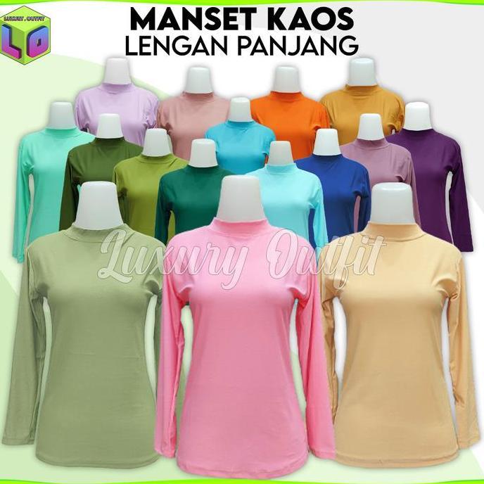DN13 - NEW Baju Manset Bahan Kaos Lengan Panjang Wanita  Leher Polos Dalaman Perempuan Hitam Putih W