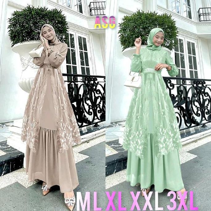 DV251 - TerBaru Mona Gamis Rompi Outer Brukat Mewah Maxi  Set Dress Jumbo Seragam Pesta Kondangan Mo