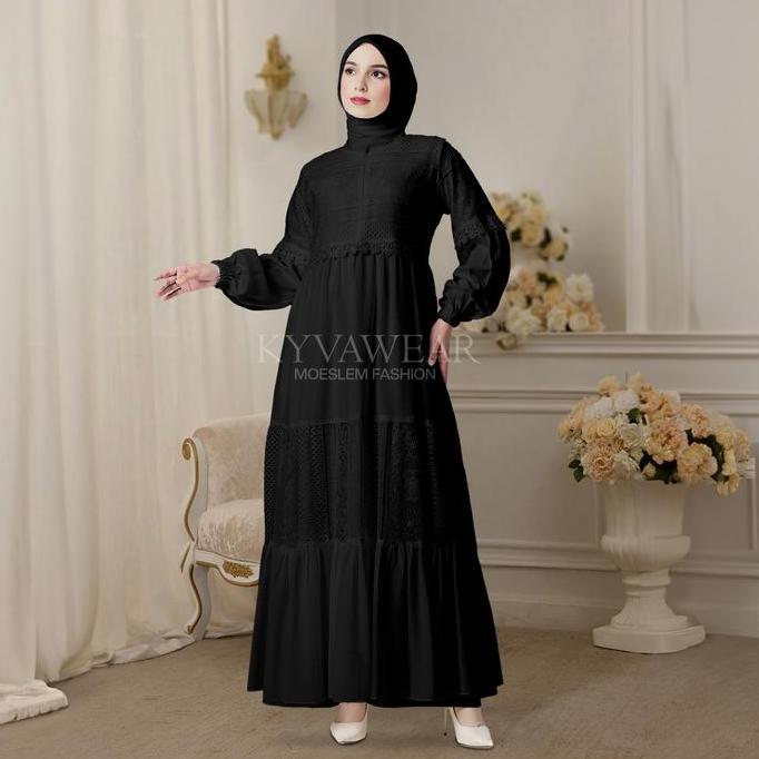 DV11 - KYVA GAMIS ABAYA MUSLIM BROKAT HITAM MOSCRPE TERBARU 048 PESTA MEWAH REMAJA