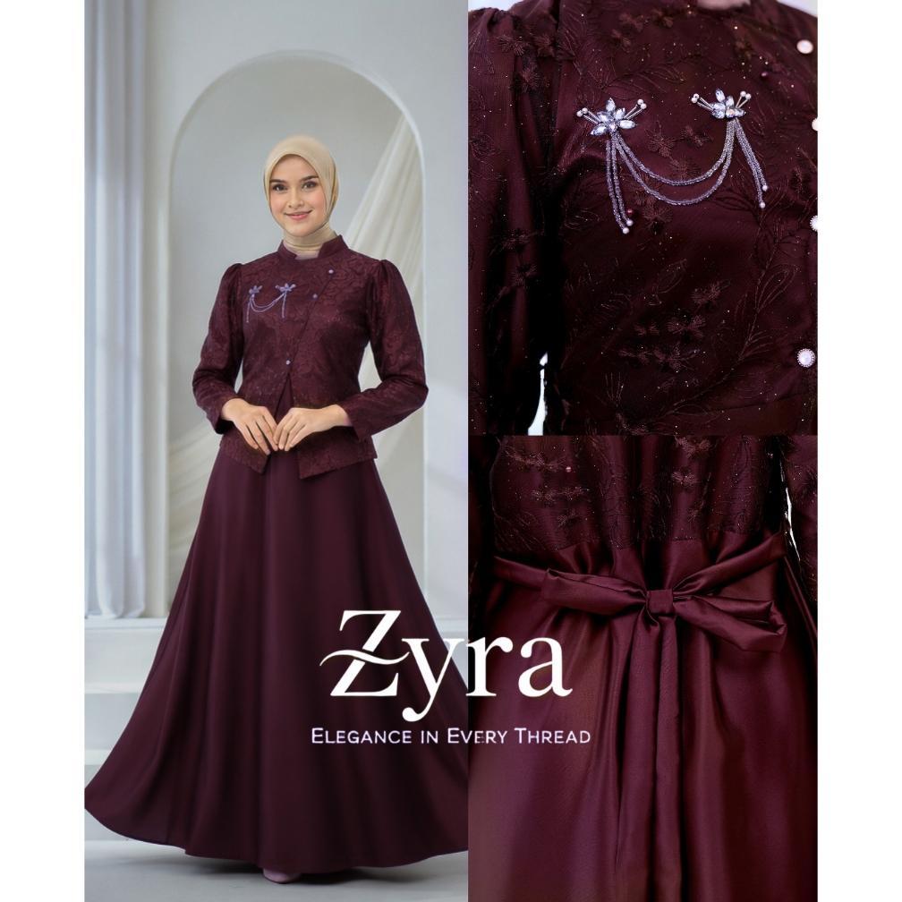 DISKON DRESS SAHARA GAMIS LEBARAN 2026 MODEL BARU SPECIAL BURGUNDY MAHOGANY SATIN BROKAT FULL PAYET 