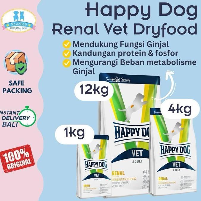 Happy Dog Vet Diet Adult Renal Dry Food 1kg 4kg dan 12kg | Makanan Kering Anjing Dewasa Khusus Insuf