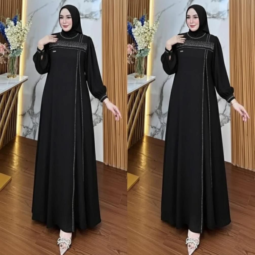 DISKON GAMIS WANITA ABAYA TURKEY TERBARU 2026 EMERALD BLUE AYLIN DRESS APLIKASI PAYET SWAROSKI PREMI