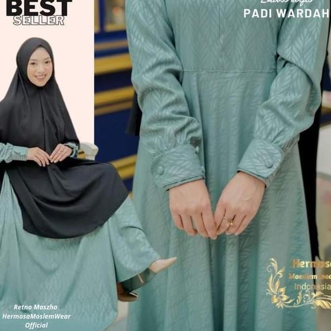 DB28 >> [Gamis Hermosa] Gamis embos hermosa motif padi warna wardah-gamis wardah hermosa-gamis hijau