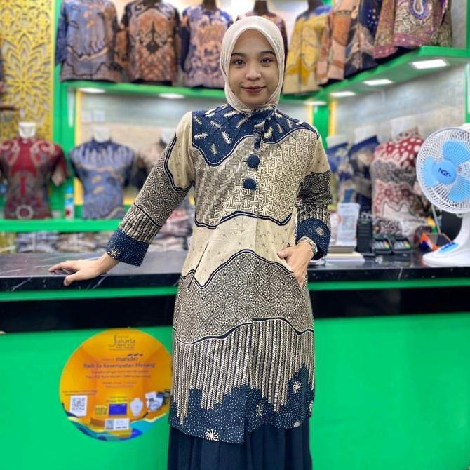 DV42 >> Batik Tunik PUTRI MALU pekalongan model kancing depan full kancing sampai bawah panjang baju