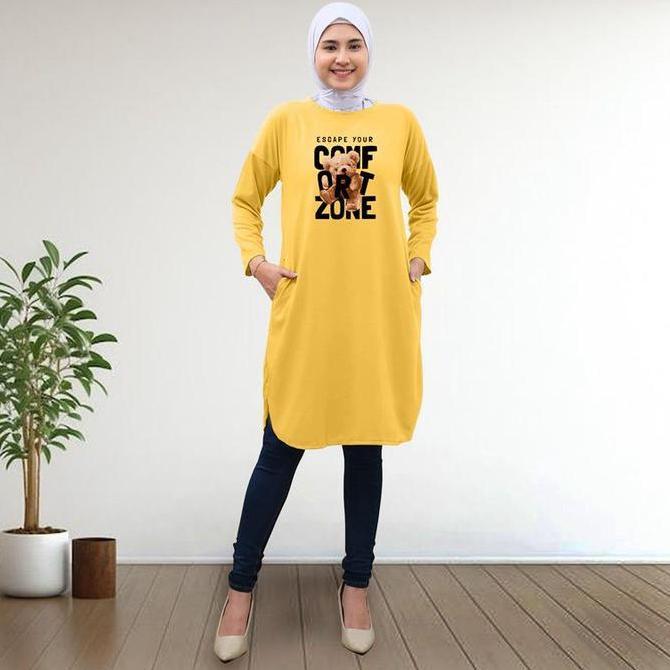DY60 - Atasan Tunik Wanita Lengan Panjang dengan Saku Kiri dan Kanan - Remaja,  Muslim Dtf Confronzo