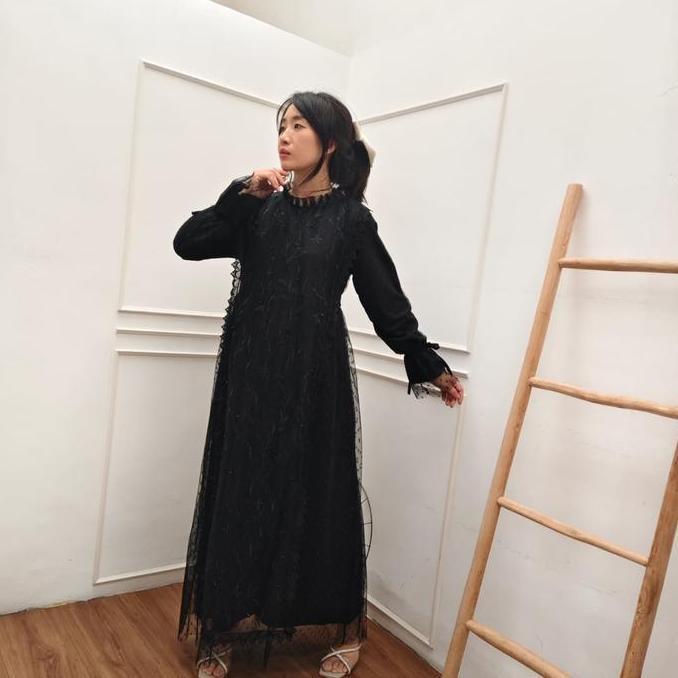 DI131 - Elena Closet JUMBO ANESYA Gamis Brukat Tile Lebaran Terbaru Dress Syari