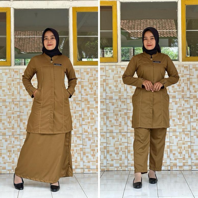 FREE ONGKIR SERAGAM PEMDA TUNIK TOYOBO KHAKI TUA S-XXL