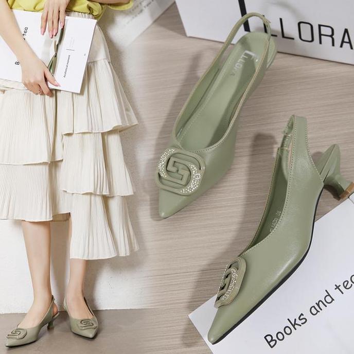 Terpopuler- Ellora El-6630 Sepatu Heels Wanita Import Slingback Premium Black Shoes Pansus Tali Bela