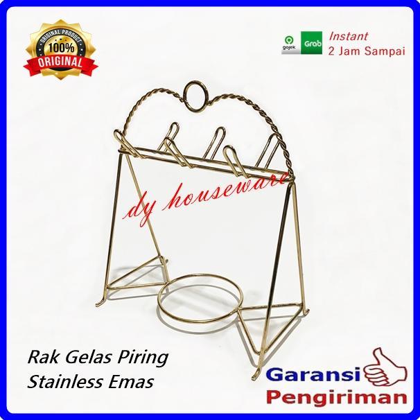 Disc Rak Gelas Gantung Rak Piring Stainless Steel Emas Gold