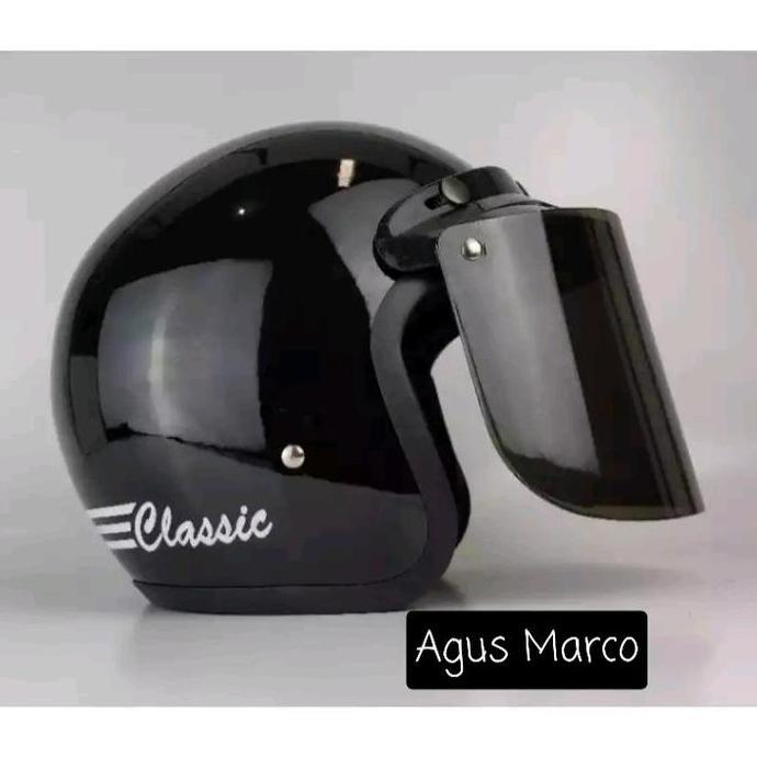 Cod,Bisa- Helm Bogo Garis Classic Hitam Glossy Pria Wanita Dewasa Flat Cembung Bening Pelangi Gold S