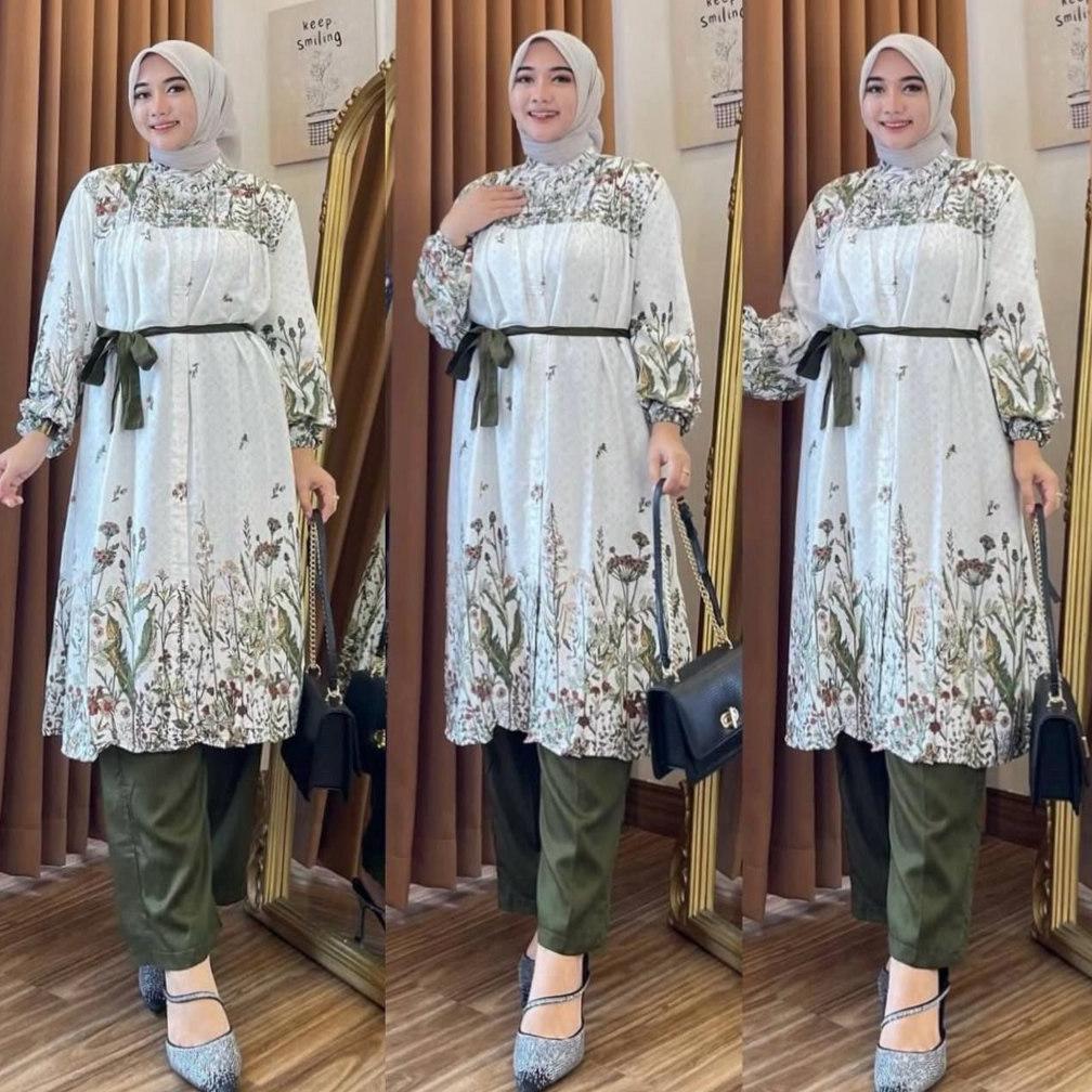 Premium One Set Cantik Elegan Mewah Lebaran Setelan Tunik Celana Wanita Kd-B01