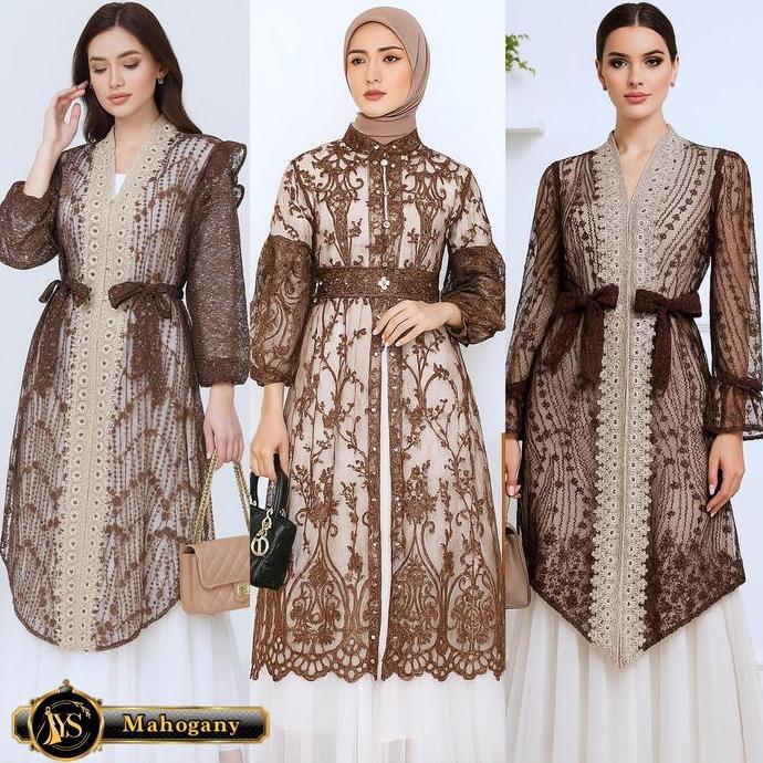 Yesaya - Outer Brukat Atasan Tunik Muslim Wanita Khusus Mahogany Seragaman JS