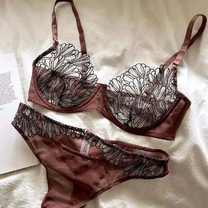 Magnolia BRA SET Setelan Pakaian Dalam Lace  Renda Sexy Cewe Lingerie Thong Gstring Brokat Sexy Zebr