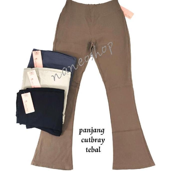Celana Panjang Wanita Stretch Tebal Cutbray Polos Simple Me Kaki Karet Melar Casual Soft Cewek