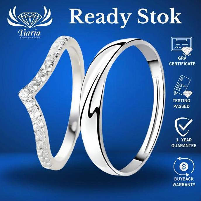 Ready Cincin Tunangan 2-3 gram Berlian Moissanite GRA / Crystal Zircon - Tiaria Cincin Nikah Hadiah 