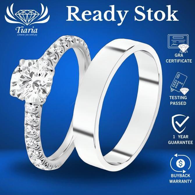 Ready Cincin Tunangan 2-3 gram Berlian Moissanite GRA / Crystal Zircon - Tiaria Cincin Nikah Hadiah 